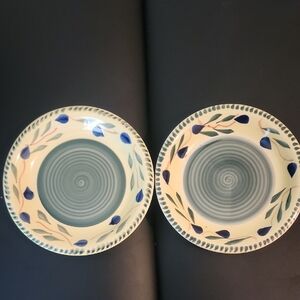 Decorative Ceramic Plates with Blue and Green Leaf Design 2 Qty